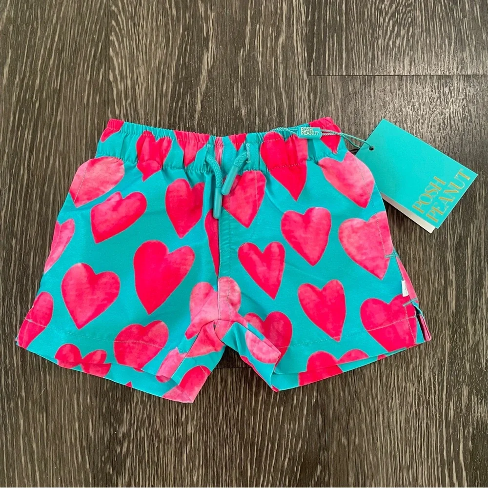 New! Posh Peanut Queen Of Hearts Baby Boy's Swim Shorts Size 0-3 Months
